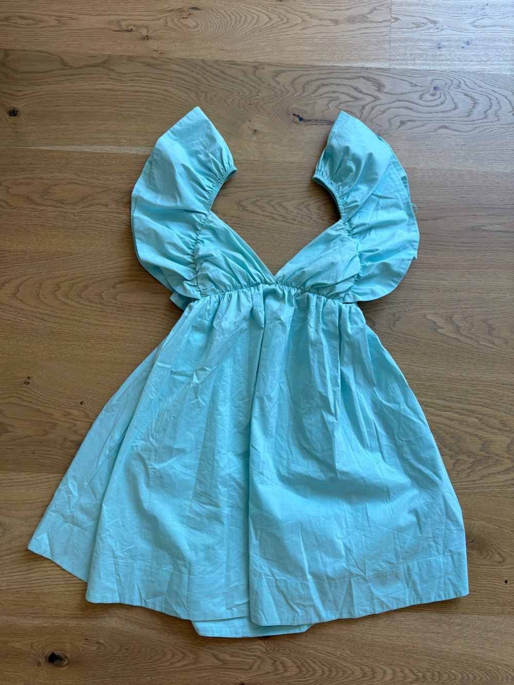 V-Neck Ruffle Mini Dress in Turquoise - Picture 2 of 4